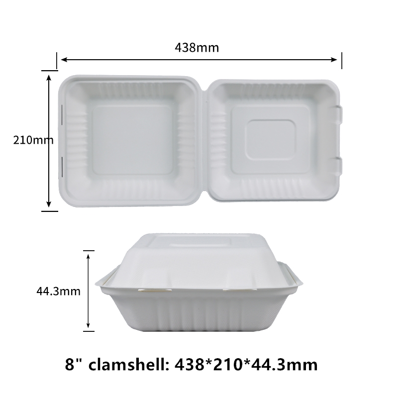 PFAS Free Clamshell Take Out Food Containers 8 inch Disposable To Go Containers To Go Boxes for Food Salad Made from Sugarcane Bagasse