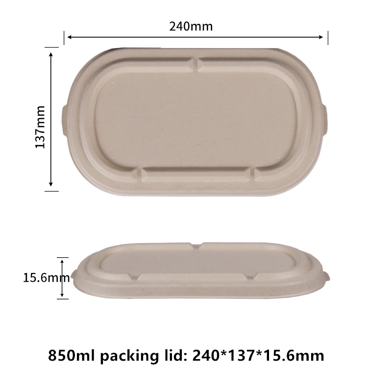PFAS Free Sugarfiber 850ml  Packing Lid Disposable Compostable Disposable Food Container Bagasse Rectangle Made from Sugarcane Eco-Friendly Plant Fibers